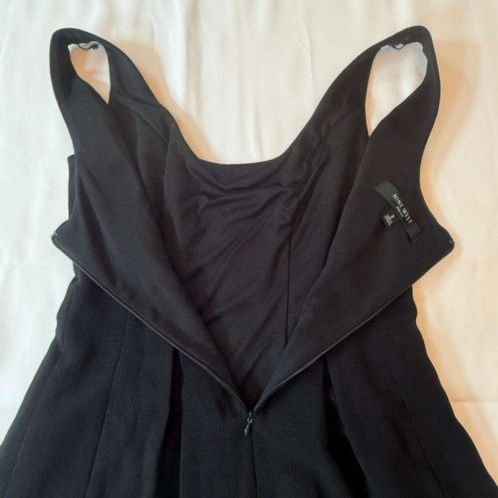 Nine West Black Fit & Flare Dress Tweed Hem Sleeveless Cocktail Career Size 2 - Picture 14 of 16